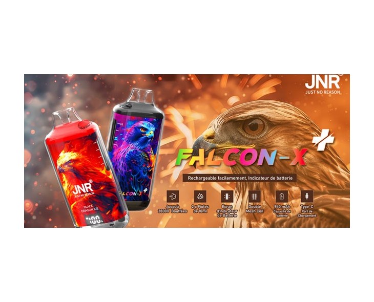 Puff JNR Falcon-X Plus 28K Rechargeable – 950 mAh – 10 ml – Double Mesh 1,2Ω | Création Vap