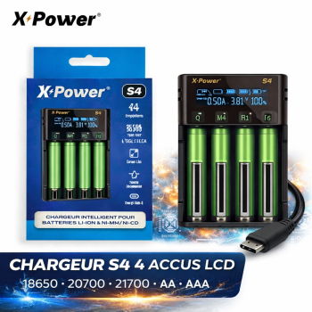 Chargeur S4 X Power – Chargeur Intelligent 4 Accus LCD | Création Vap