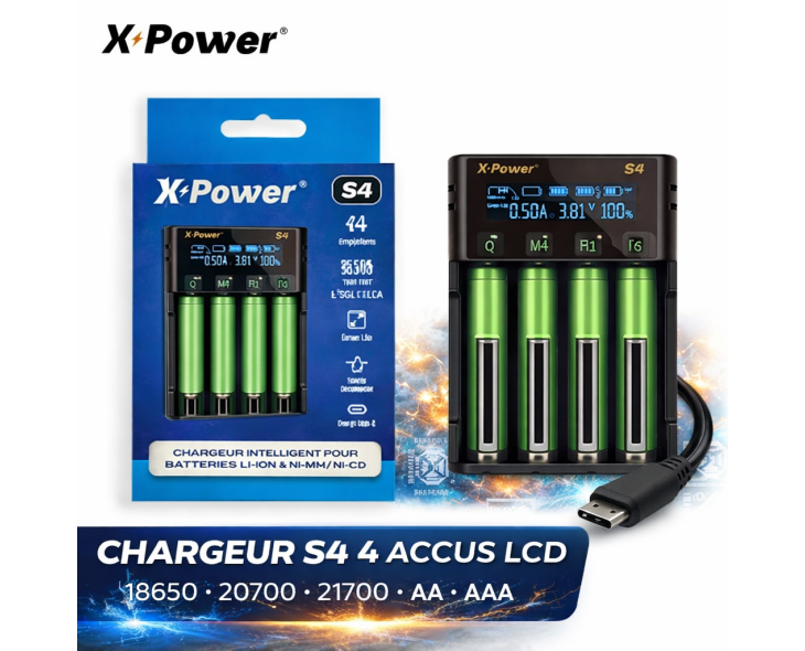 Chargeur S4 X Power – Chargeur Intelligent 4 Accus LCD | Création Vap