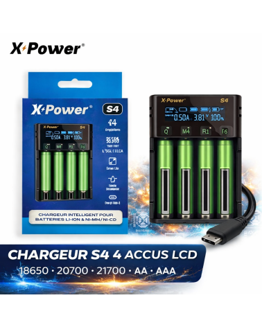 Chargeur S4 X Power – Chargeur Intelligent 4 Accus LCD | Création Vap