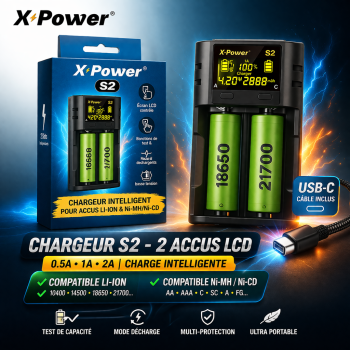 Chargeur S2 X Power – Chargeur Intelligent 2 Accus LCD | Création Vap