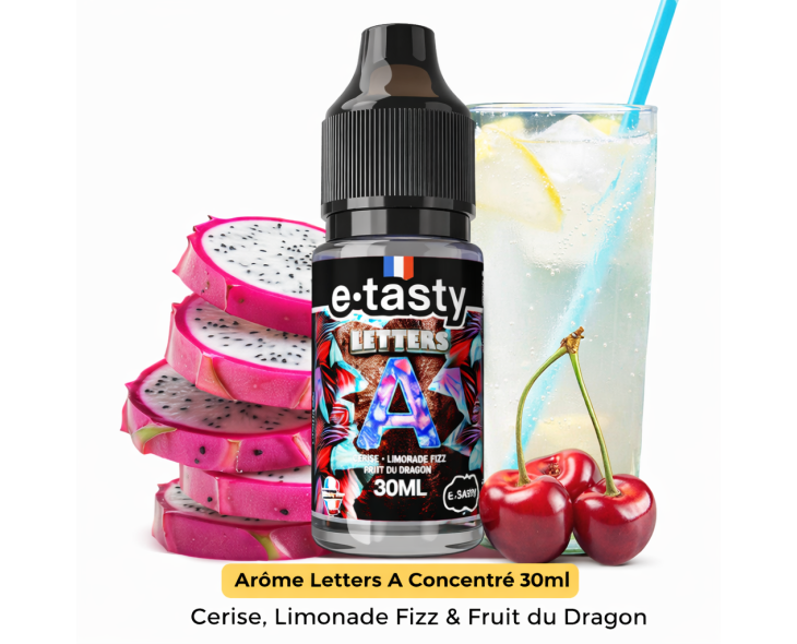 Arôme Letters A 30ml E.Tasty - Concentré DIY Cerise Limonade Fizz Fruit du Dragon | Création Vap Arôme Letters A 30ml E.Tasty - Concentré DIY Cerise Limonade Fizz Fruit du Dragon | Création Vap