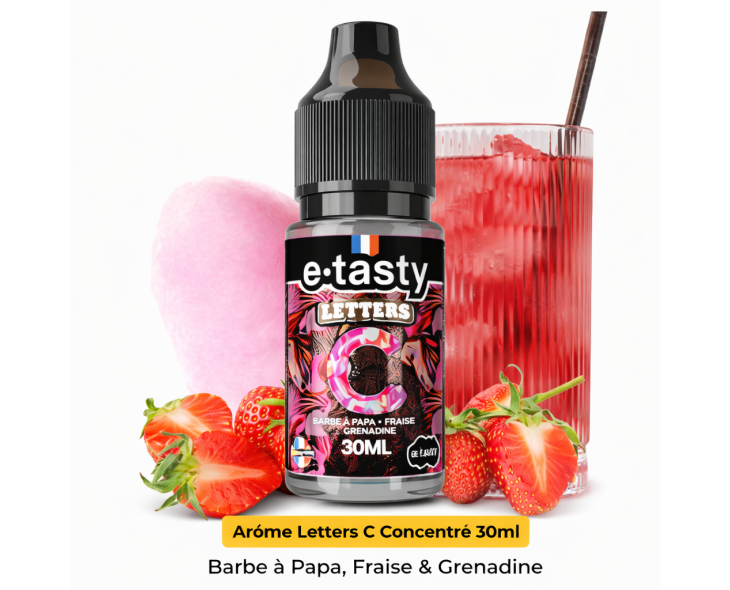 Arôme Letters C 30ml E.Tasty - Concentré DIY Barbe à Papa Fraise Grenadine | Création Vap Arôme Letters C 30ml E.Tasty - Concentré DIY Barbe à Papa Fraise Grenadine | Création Vap