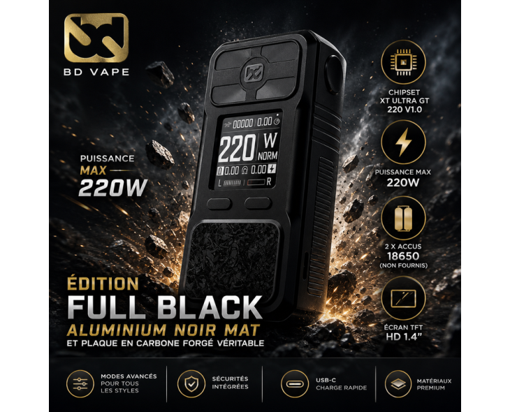 Box Rayden 220W Full Black BD Vape – Mod Double 18650 Puissant | Création Vap