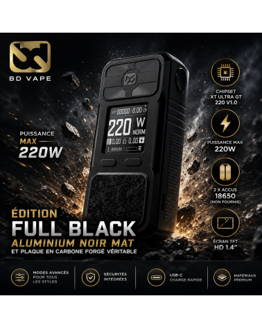 Box Rayden 220W Full Black BD Vape – Mod Double 18650 Puissant | Création Vap