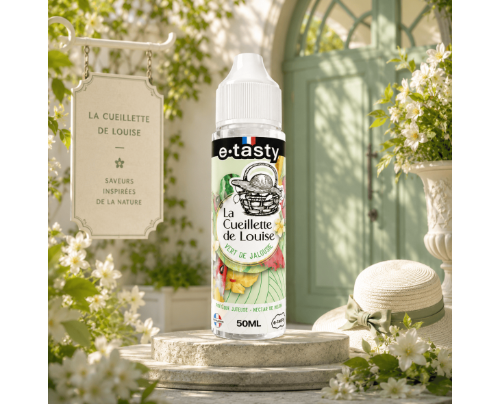 E-liquide Vert de Jalousie La Cueillette de Louise dans un jardin botanique élégant