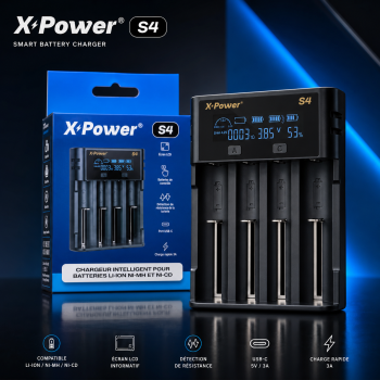 Chargeur d'accus S4 X-Power pour batteries Li-ion Ni-MH et Ni-Cd